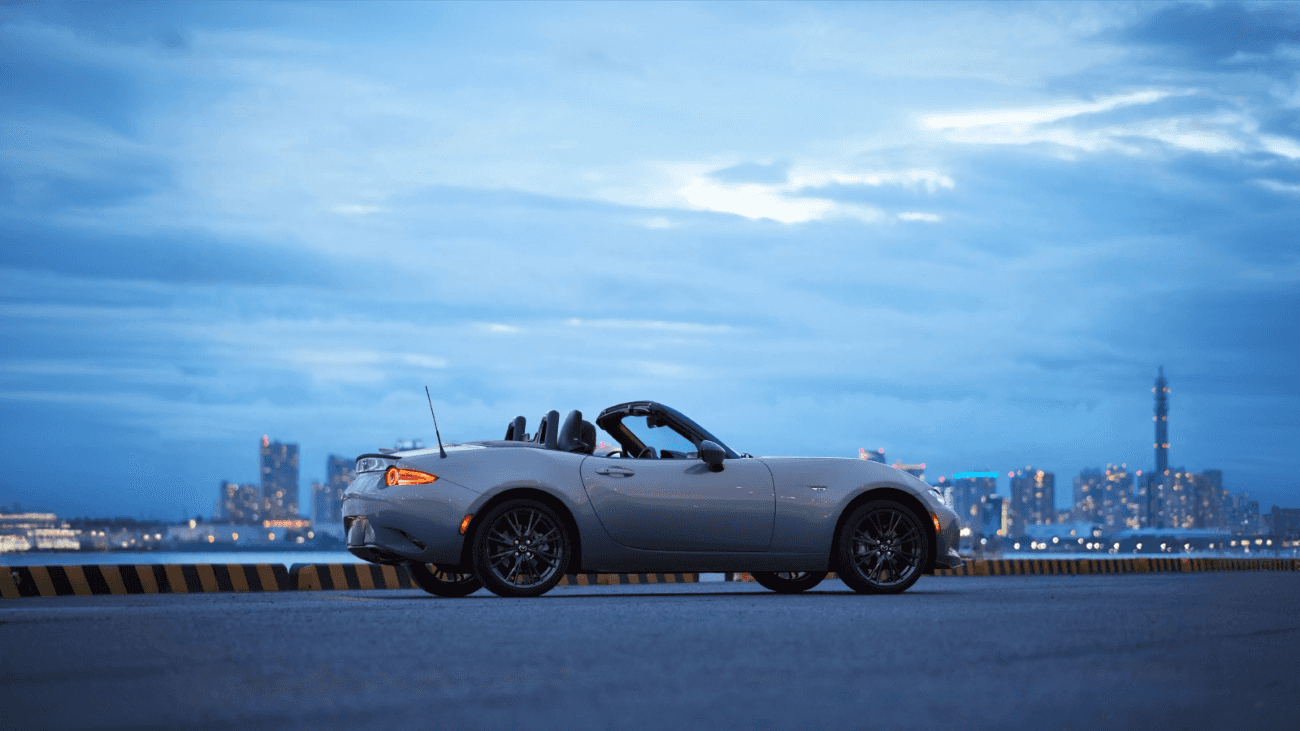 The 2026 Mazda MX-5 Miata parked against a skyline