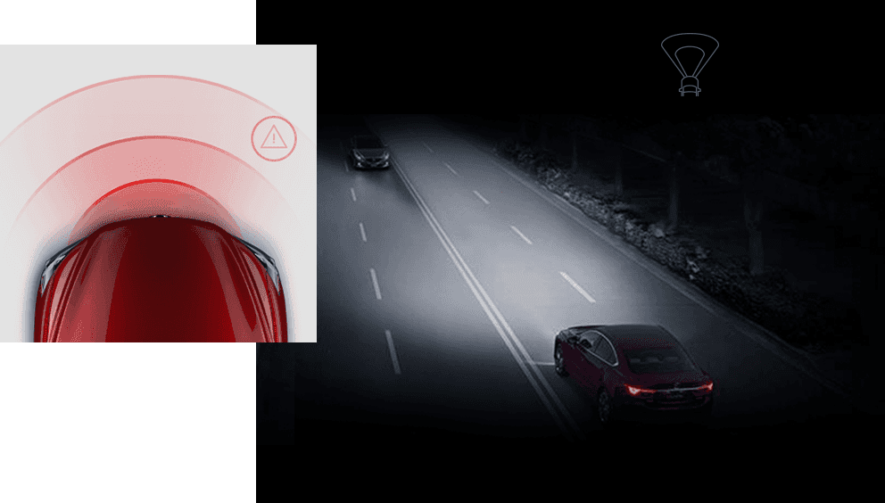 Illustration of Mazda i-Activsense radar and camera safety technology monitoring surroundings