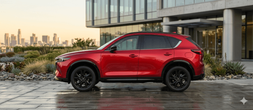 Mazda CX-5 parked outside modern office building