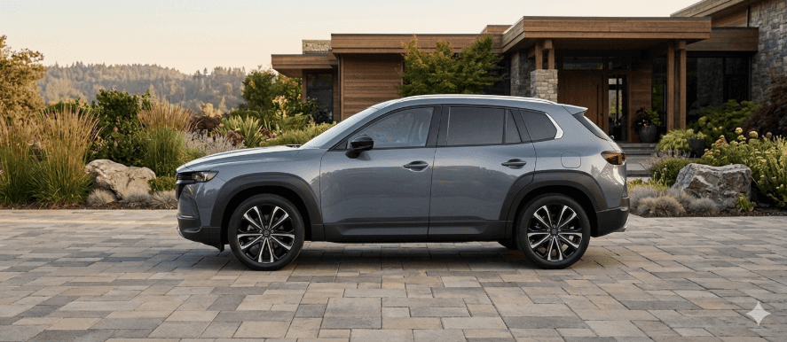 Mazda CX-50 parked outside modern home