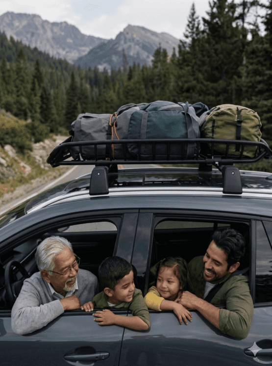 Family on a scenic road trip in a Mazda CX-5