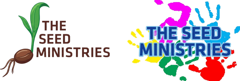 The Seed Ministries logo, featuring a sprouting seed illustration and colorful handprints