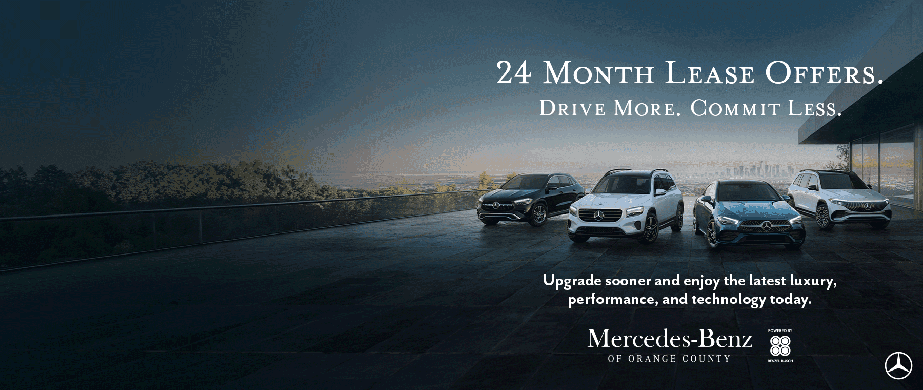 Mercedes-Benz lineup in a city - 24 month lease offers