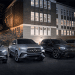 Mercedes-Benz SUV lineup in elegant showroom - GLC, G Class, gle, gl4, glb, gls