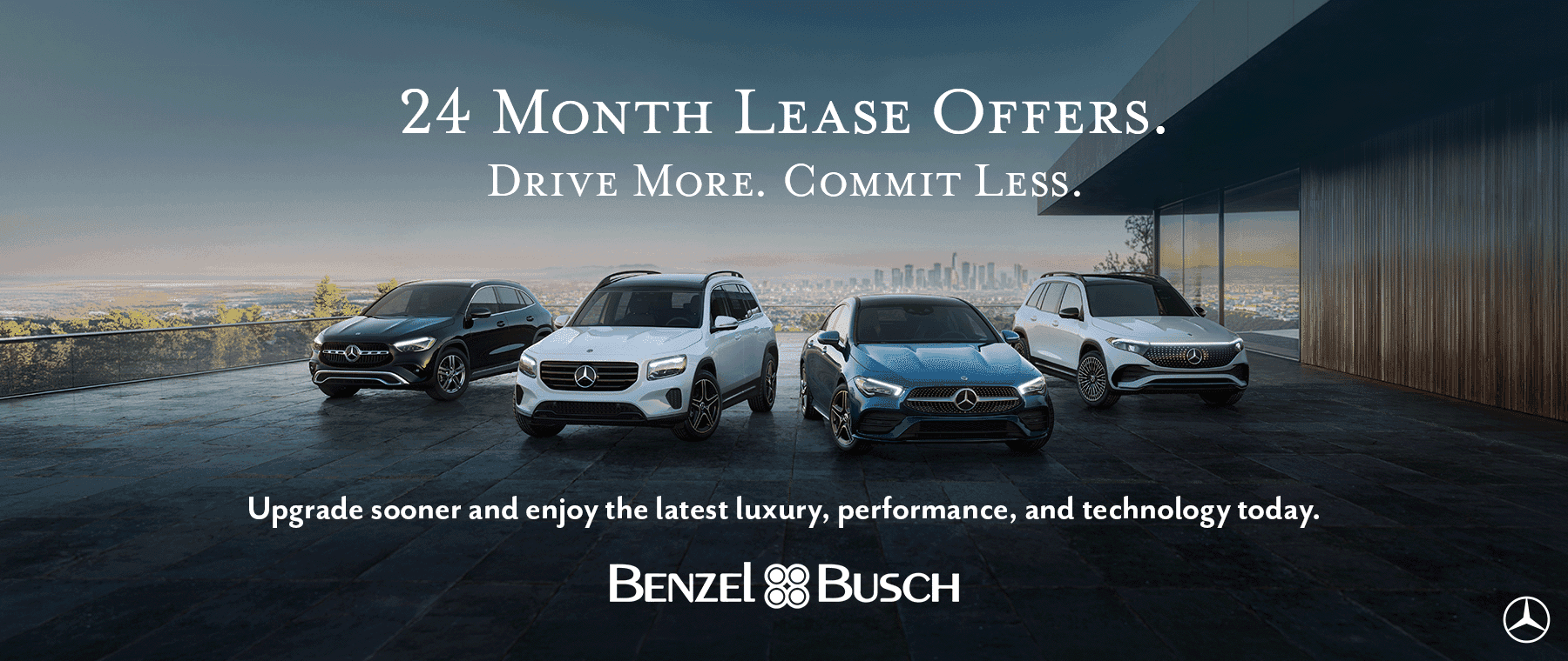 Mercedes-Benz lineup in a city - 24 month lease offers