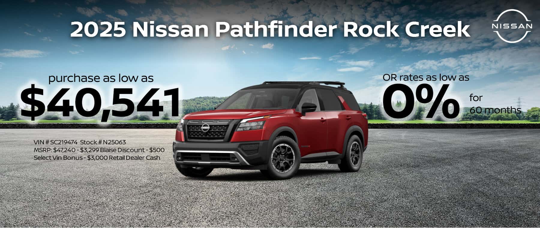 2025 Nissan Pathfinder Rock Creek on a road