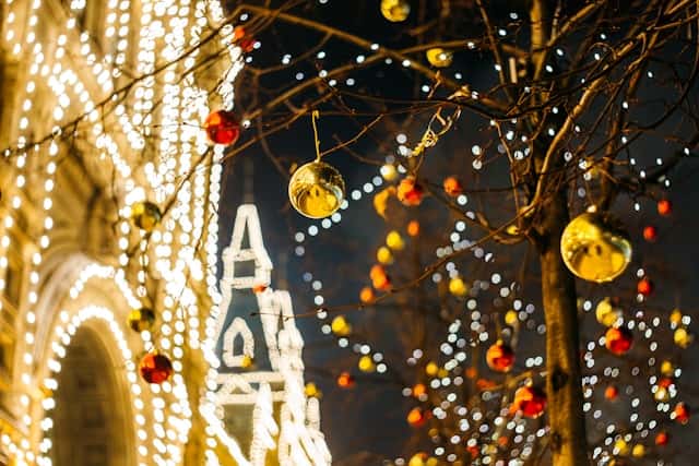 Christmas baubles on tree