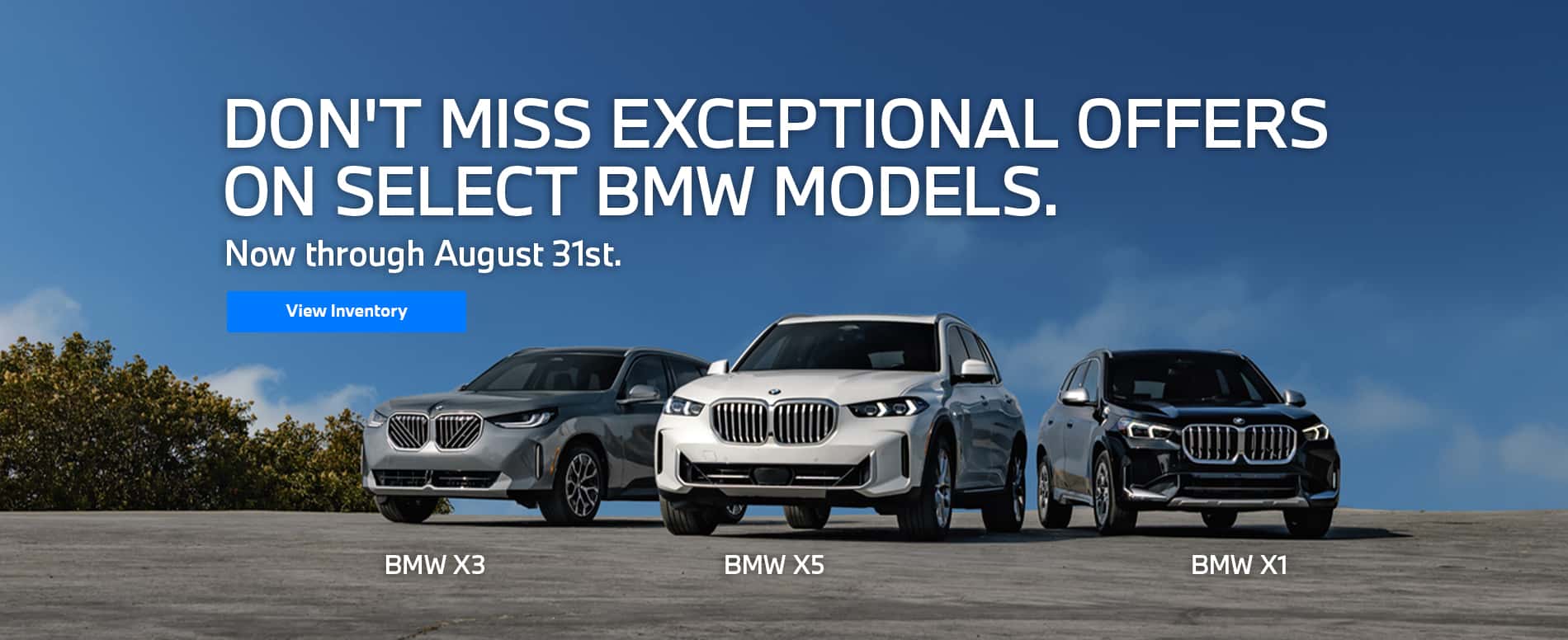 BMW of Myrtle Beach August 2026 lease offers on the BMW 330i, X1 xDrive28i, X3 30 xDrive, and X5 sDrive40i with monthly lease specials and BMW Loyalty Credits available through August 31.