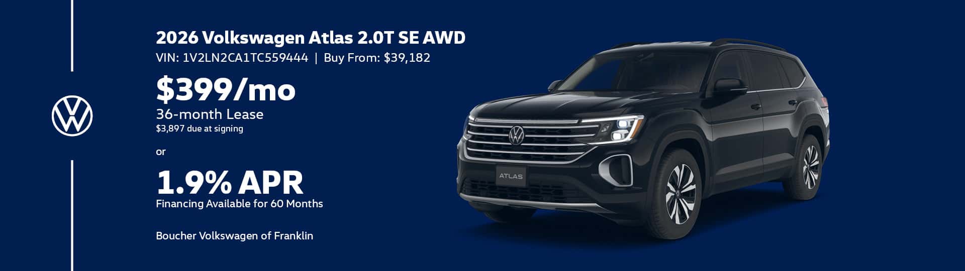 Save on a 2026 Volkswagen Atlas 2.0T SE AWD in Franklin, WI