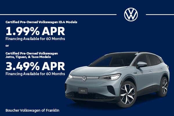 Save on Certified Pre-Owned Volkswagen ID.4, Jetta, Tiguan, & Taos Models!