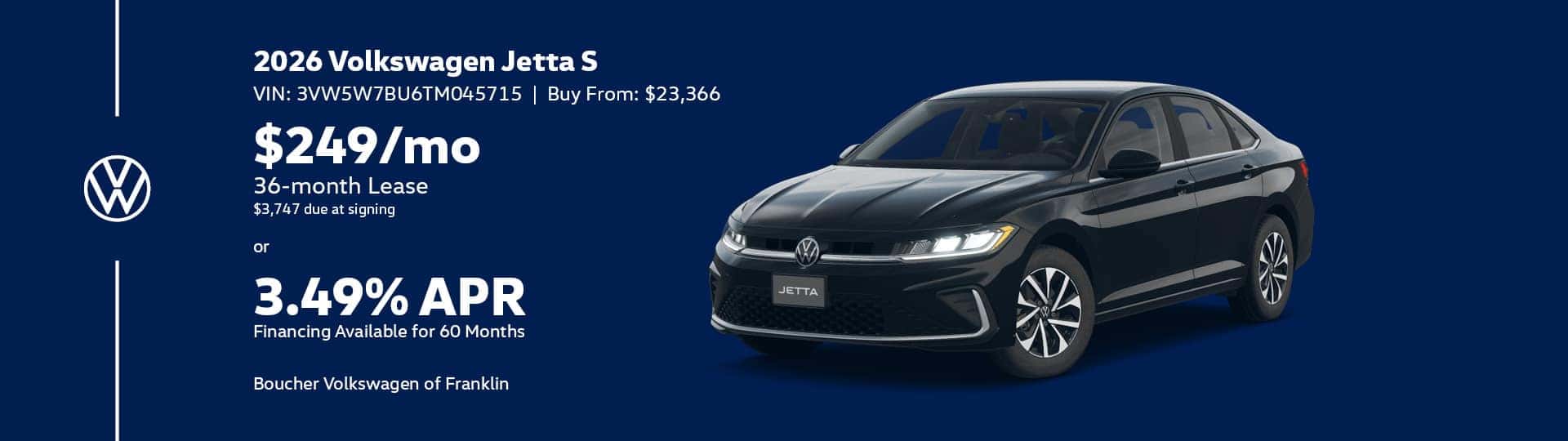 Save on a New 2026 Volkswagen Jetta S in Franklin, WI