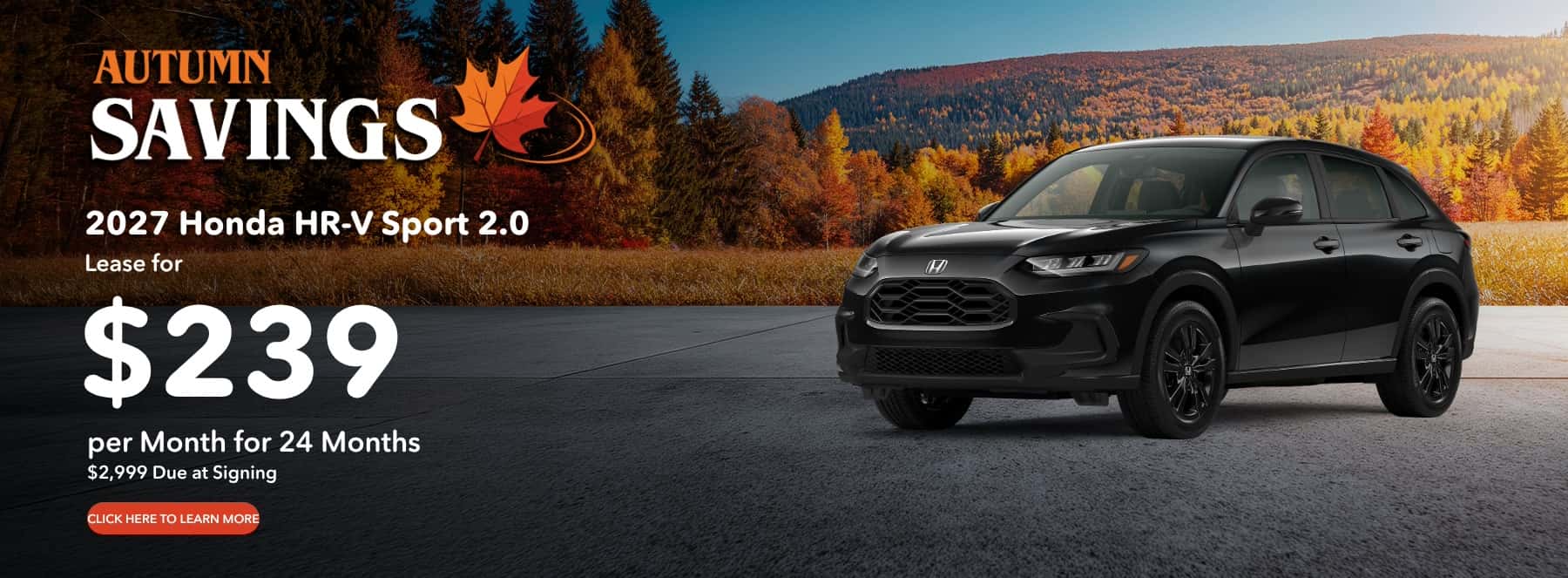 2027 Honda HR-V Sport 2.0 Lease for $239 per month for 24 months