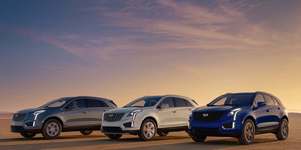 Three 2026 Cadillac XT5 models in a row.