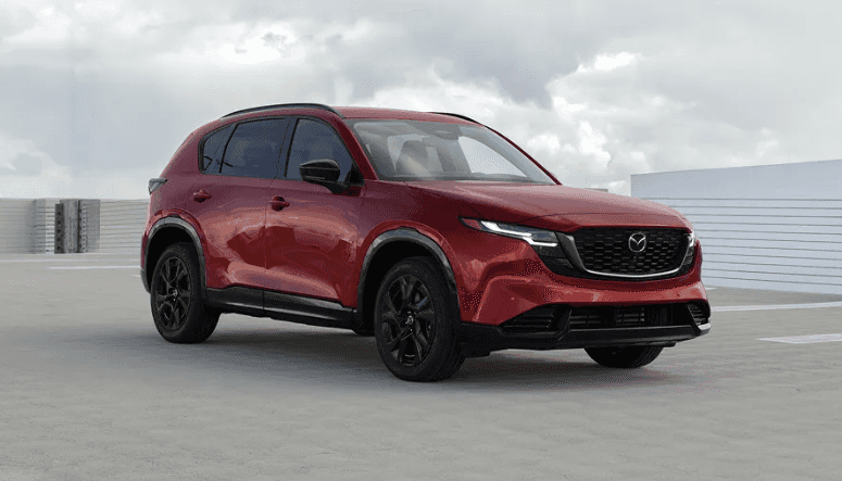 2026 Mazda CX-5 red SUV parked on an open rooftop deck