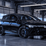 Volkswagen Golf R parked inside modern garage