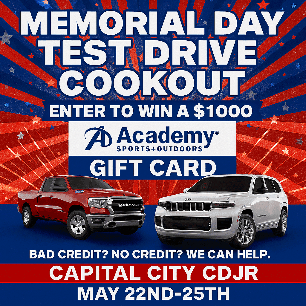 Memorial Day Test Drive Cookout - Win $1000 Academy Gift Card