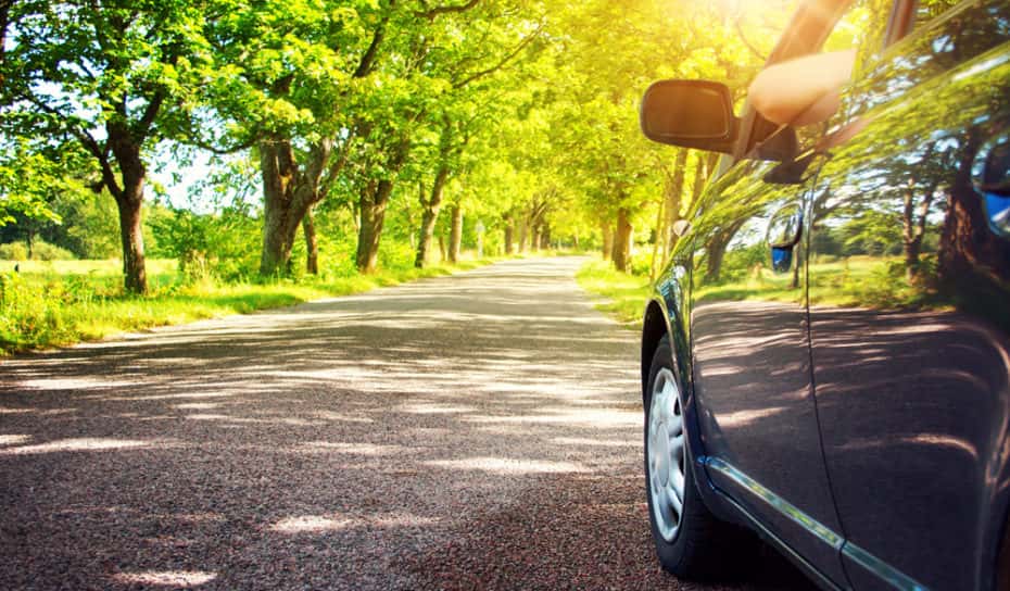 car driving on a sunny spring day
