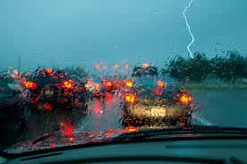 rainy day driving car