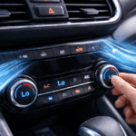 car climate control with a hand changing the tempature