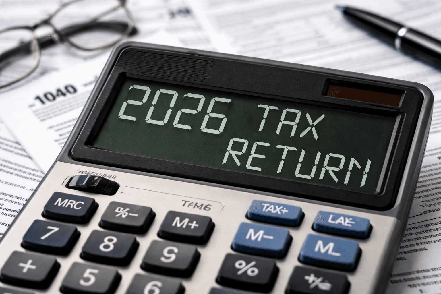 calculator with the words 2026 ax refund 