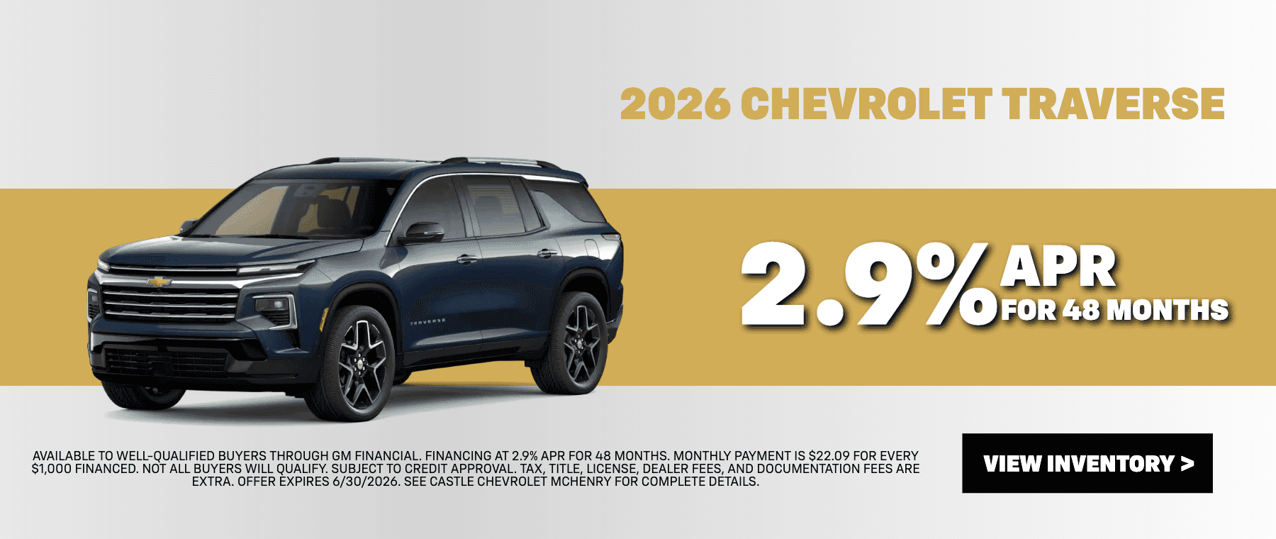 Get 2.9% APR for 48 Months on a New 2026 Chevrolet Traverse
