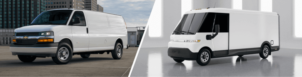 Chevrolet Express and BrightDrop commercial vans available at Castle Chevy North in Elk Grove Village, IL.
