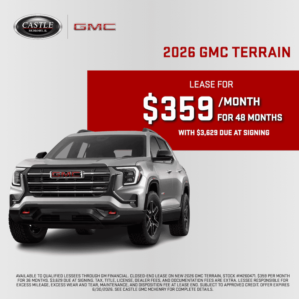 Lease a New 2026 GMC Terrain for $359/Month for 36 Months with $3,629 Due at Signing