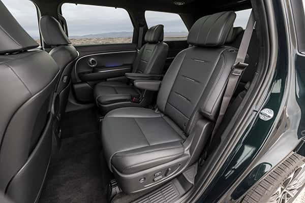 Available Second-row Captain's Chars inside the new 2026 Hyundai Palisade Hybrid Calligraphy model shown with Black leather. Available now at Castle Hyundai Downers Grove.
