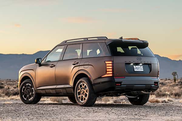 Rear driver 3/4 view of the 2026 Hyundai Palisade ICE XRT Pro model available now at Castle Hyundai Downers Grove.
