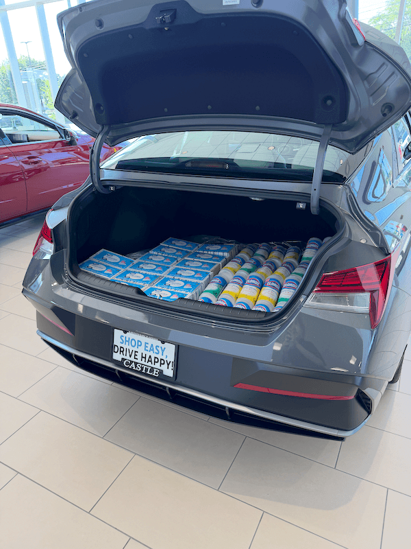School supplies packed inside a Hyundai vehicle at Castle Hyundai Downers Grove