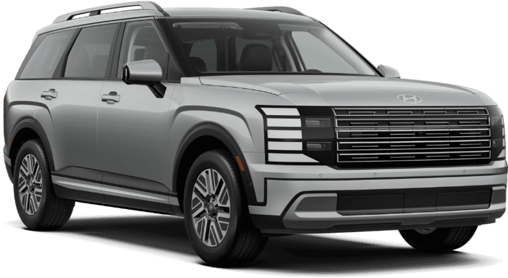 Hyundai Palisade Hybrid three-row SUV in silver with seating for up to eight