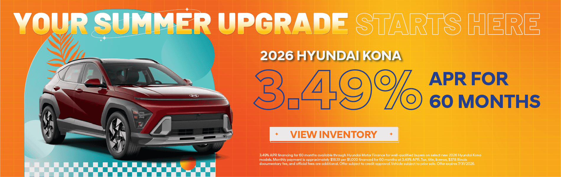 2026 Hyundai Kona 3.49% APR Financing for 60 Months