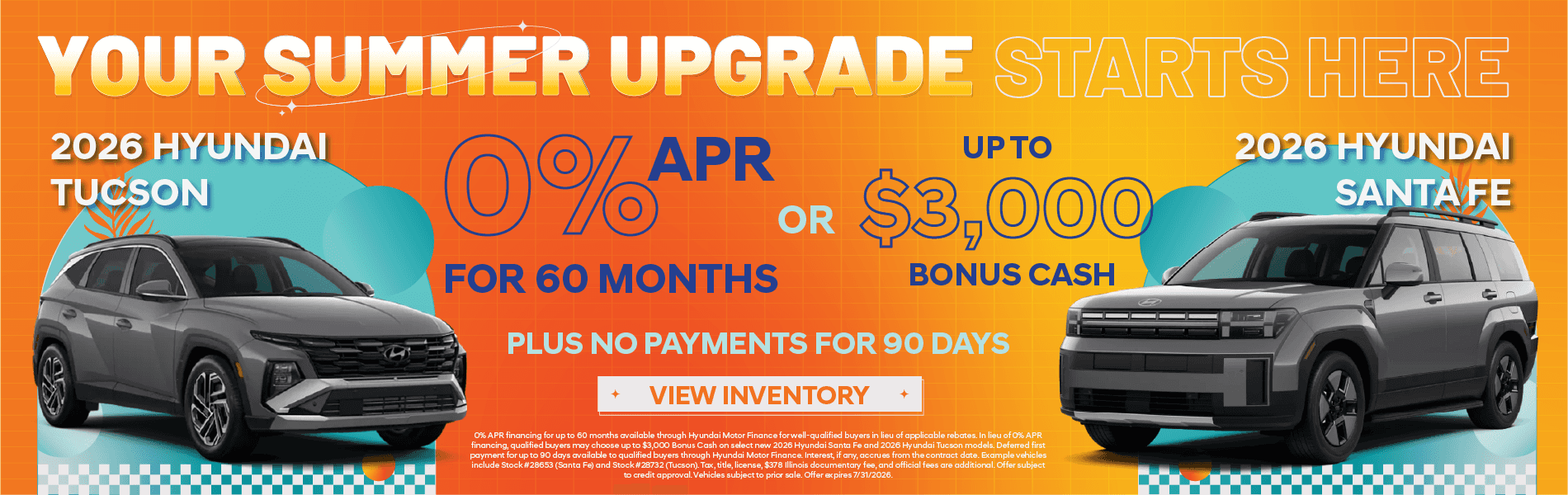 0% APR for 60 months on Tucson & Santa Fe