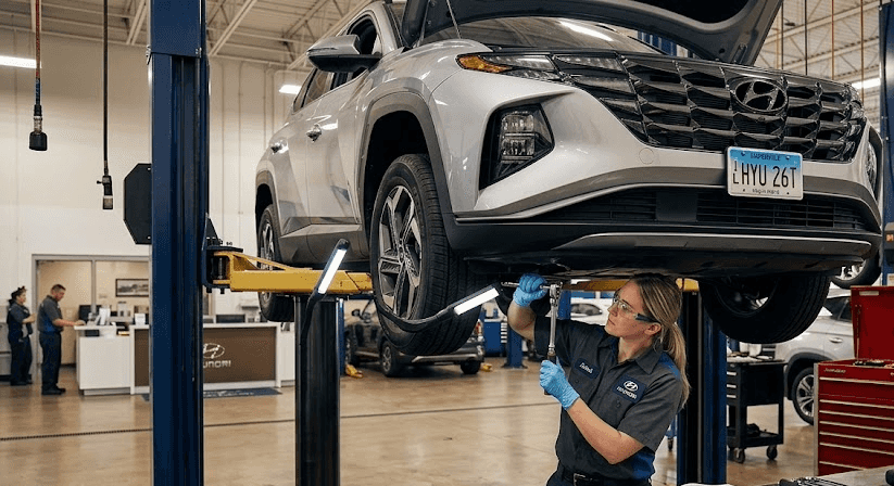 Hyundai certified technician performing service at Castle Hyundai of Oak Lawn