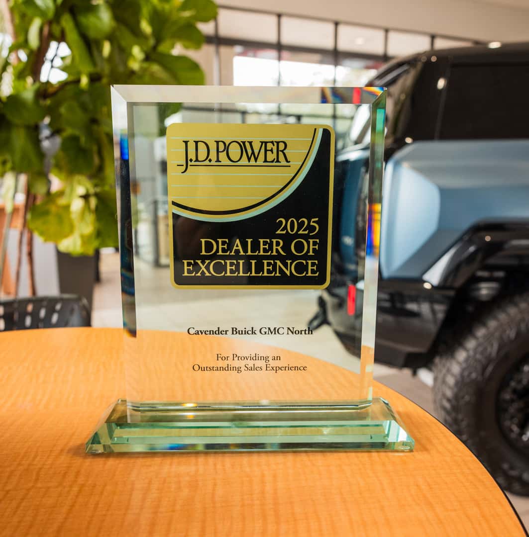 J.D. Power award trophy close-up at Cavender Buick GMC North