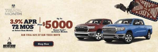 3.9% APR up to 72 Months on Select Ram Models** PLUS Up to $5,000 Bonus Cash^ On Select Models