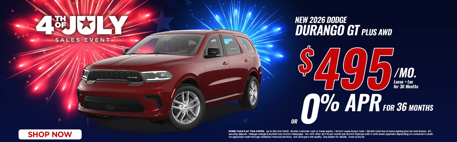 Now lease a new Dodge Durango for just $495/mo. or chose 0% APR