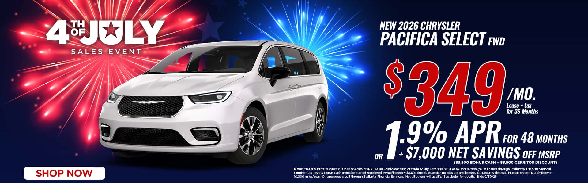 Now lease a new Pacifica for just $349/mo. lease or chose 1.9% APR