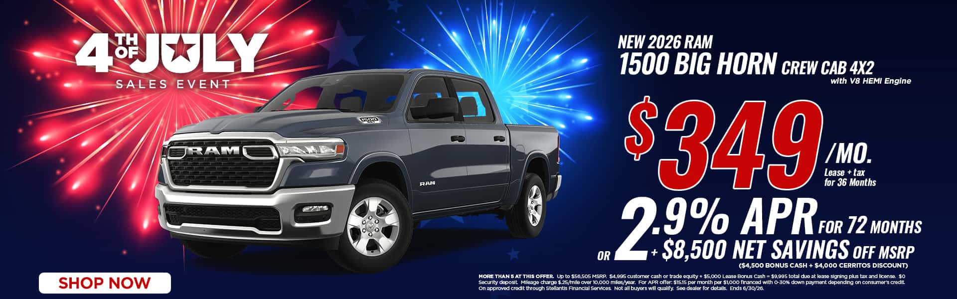 Now lease a new Ram 1500 for just $349/mo. or chose 2.9% APR