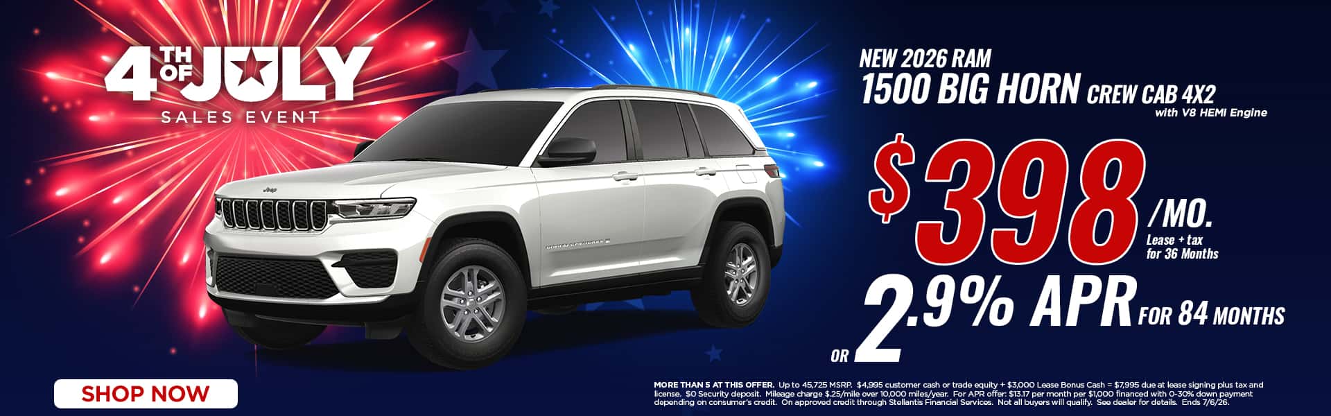Now lease a new Jeep Grand Cherokee for just $398/mo. or chose 2.9% APR for 84 Months!