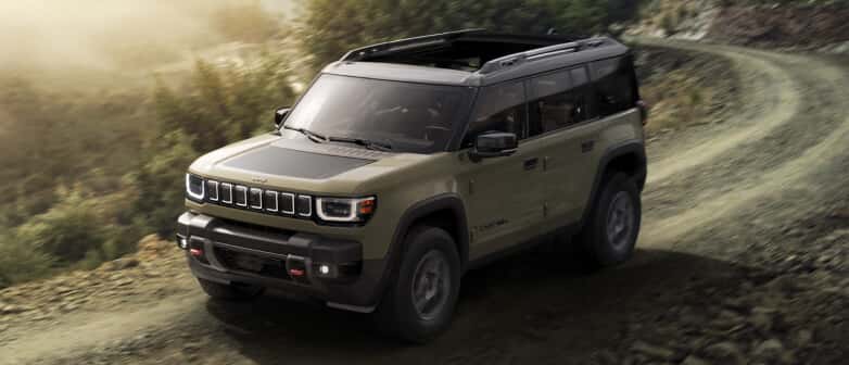 2026 Jeep Recon Moab in Hydro Blue in three quarter.