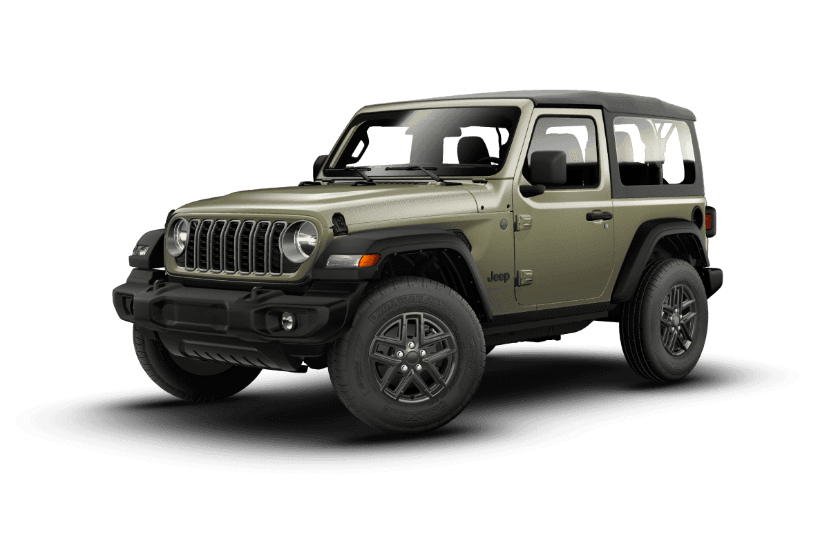 Three-quarter angle of a 2026 Jeep Wrangler 2 Door Sport S in '41 PJ5