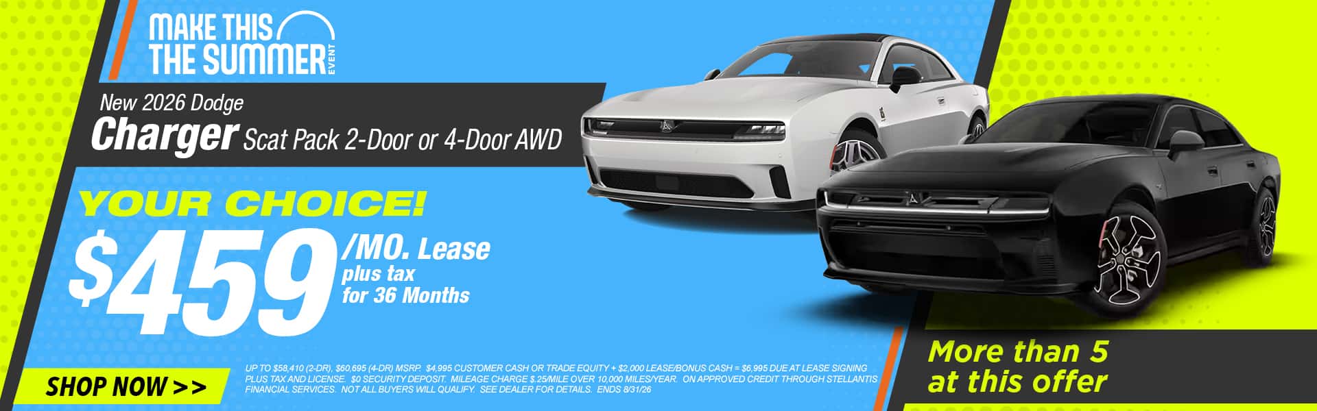Now lease a new 2 or 4 door Charger for just $459/mo.