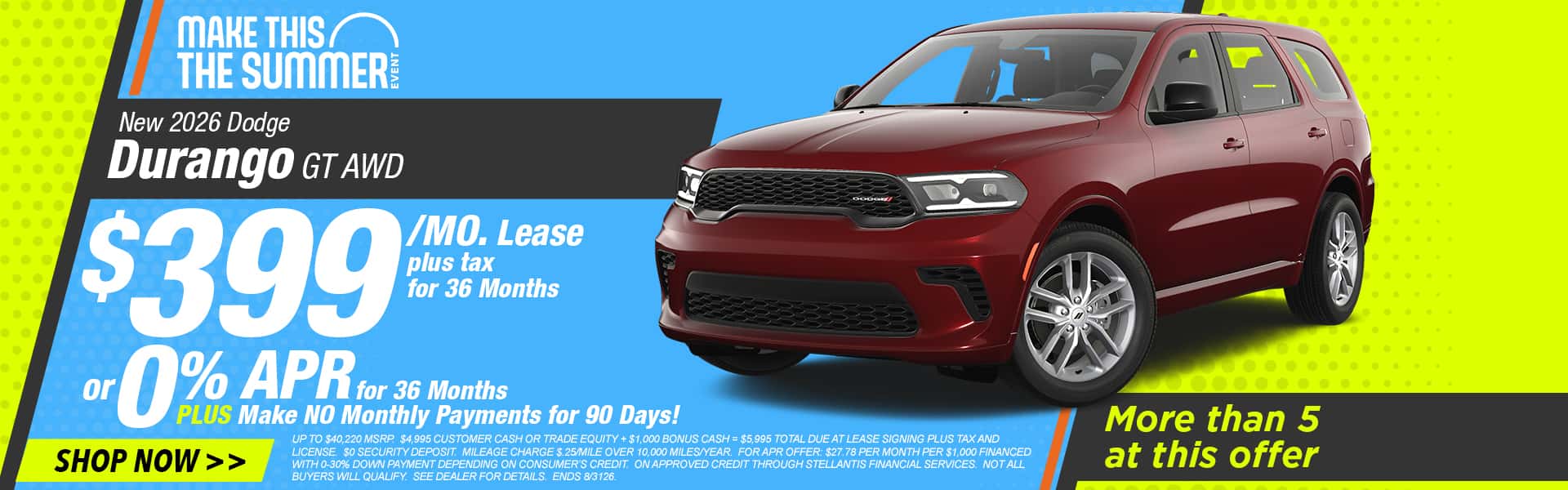 Now lease a new Dodge Durango for just $399/mo. or get 0% APR.