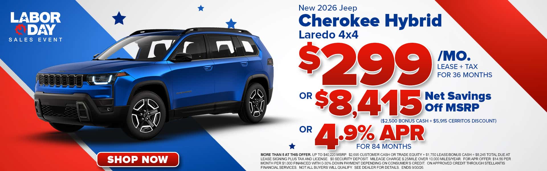 Now lease a new Cherokee for $299/mo.