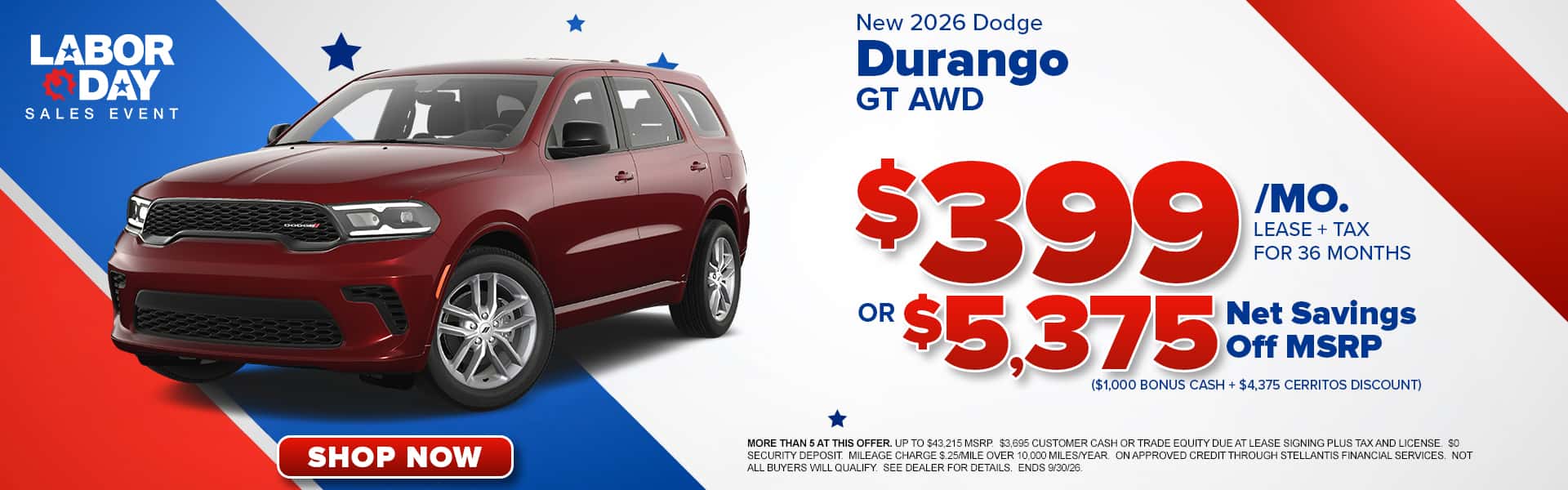 Now lease a new Durango for just $399/mo.