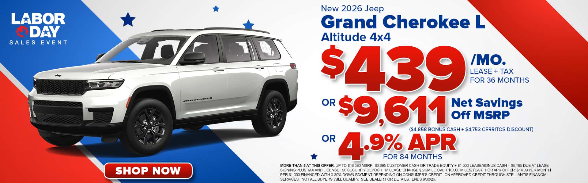 Now lease a new Grand Cherokee L for just $439/mo.