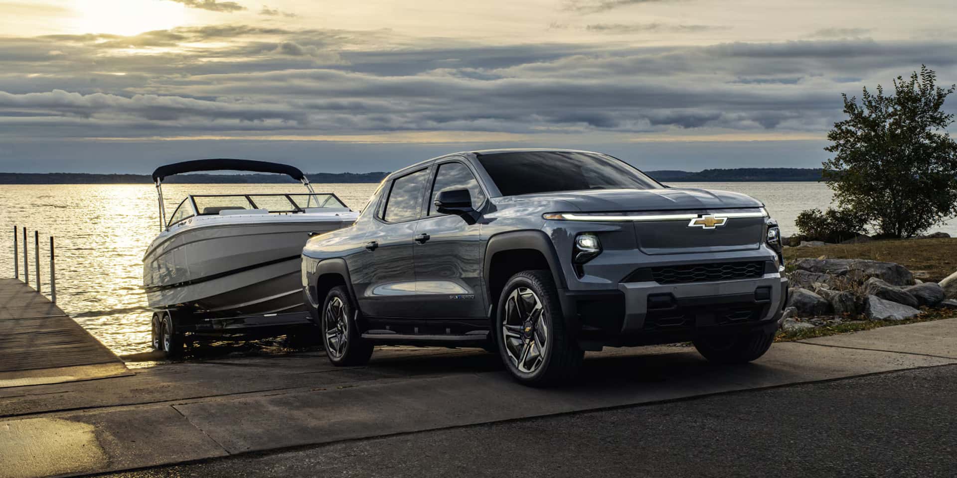 2026 Chevy Silverado EV pulling a boat