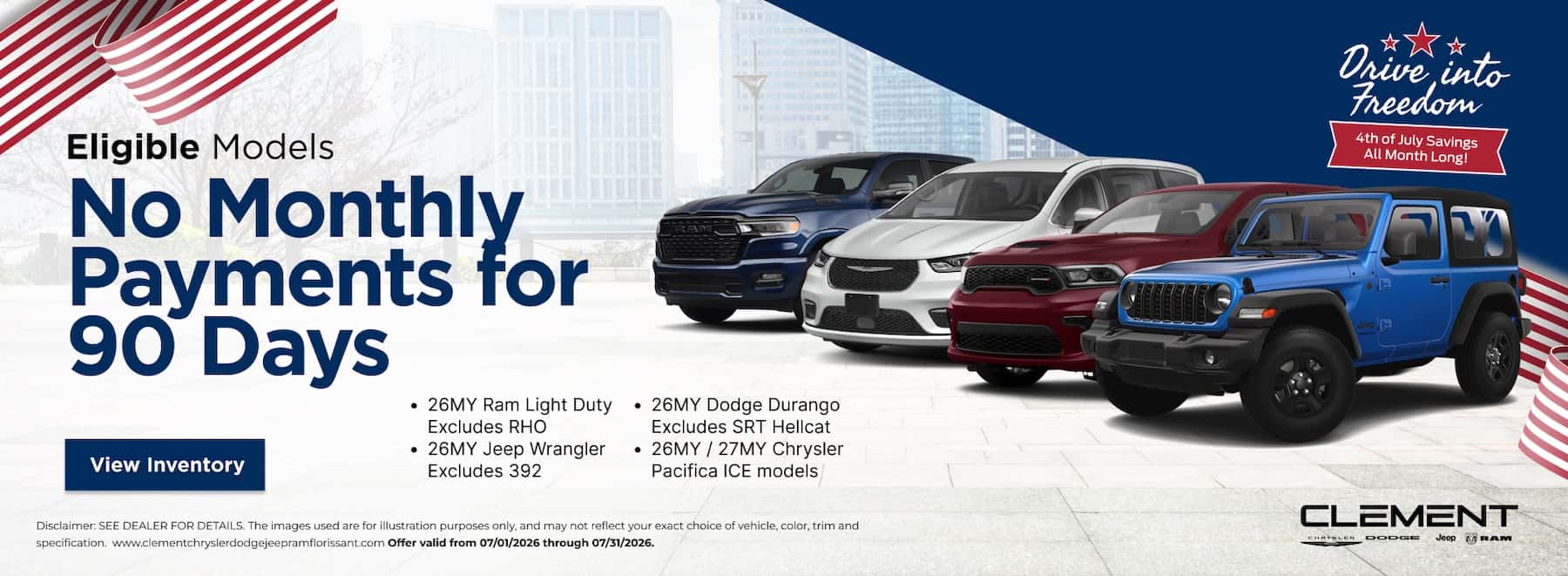 ClementCDJR-F_July2026-Ram-Light-Duty-Jeep-Wrangler-Dodge-Durango-Chrysler-Pacifica-homepage-desktop