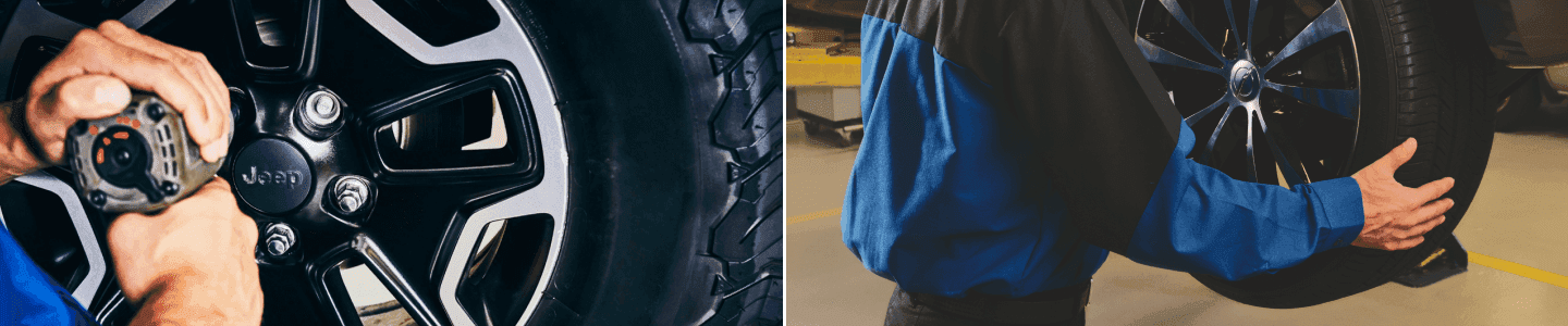 An employee working on Hyundai tires